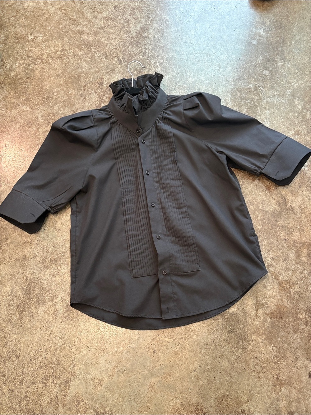 KMJ - Black Ruffle High-Neck Button-Down Blouse